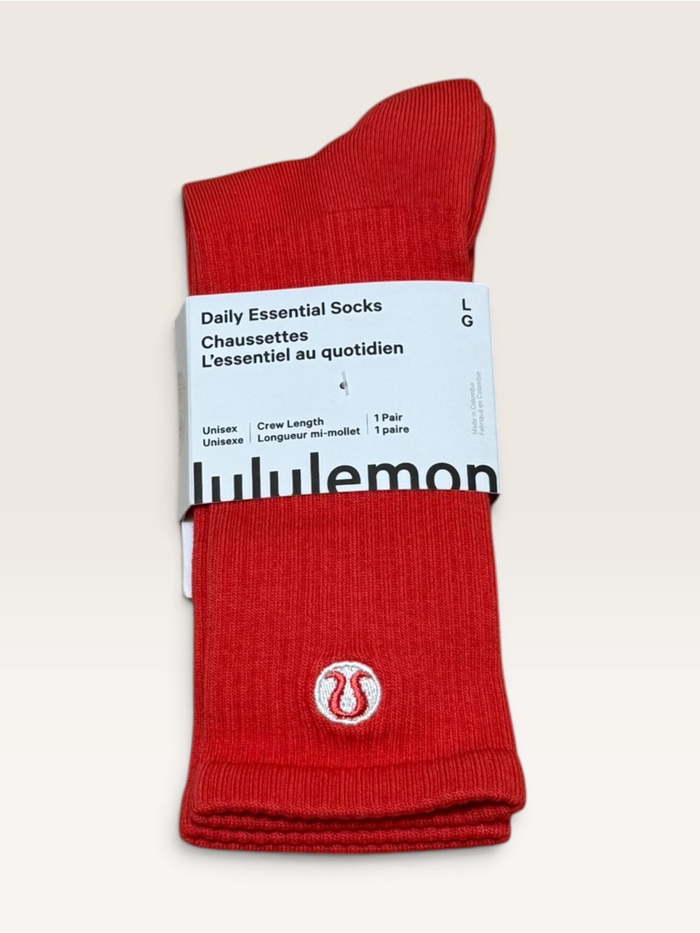 Lululemon Daily Essential Crew Socks Red Size Large NWT